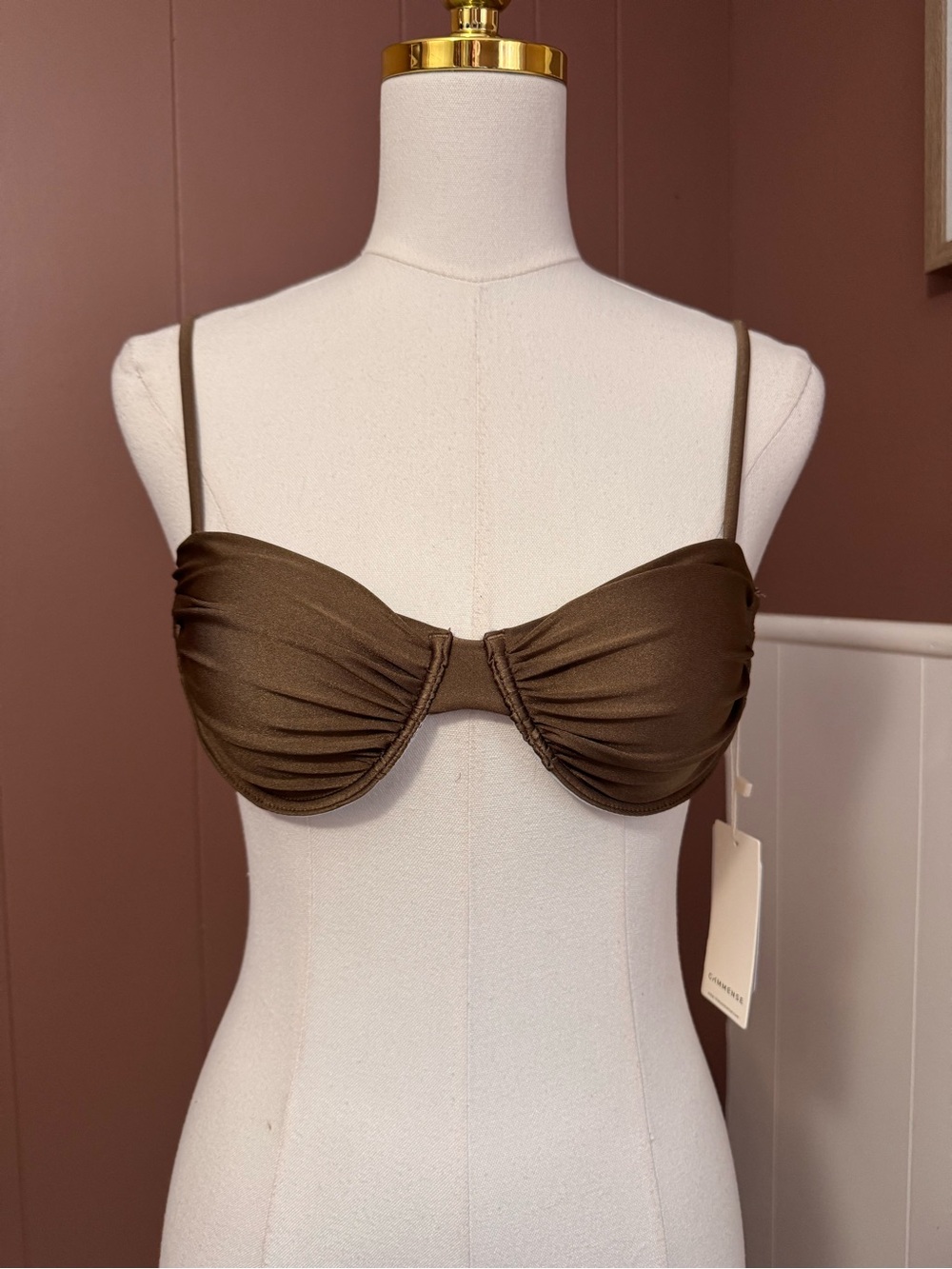 Commense Chocolate Brown Ruched Underwire Bikini Top NWT